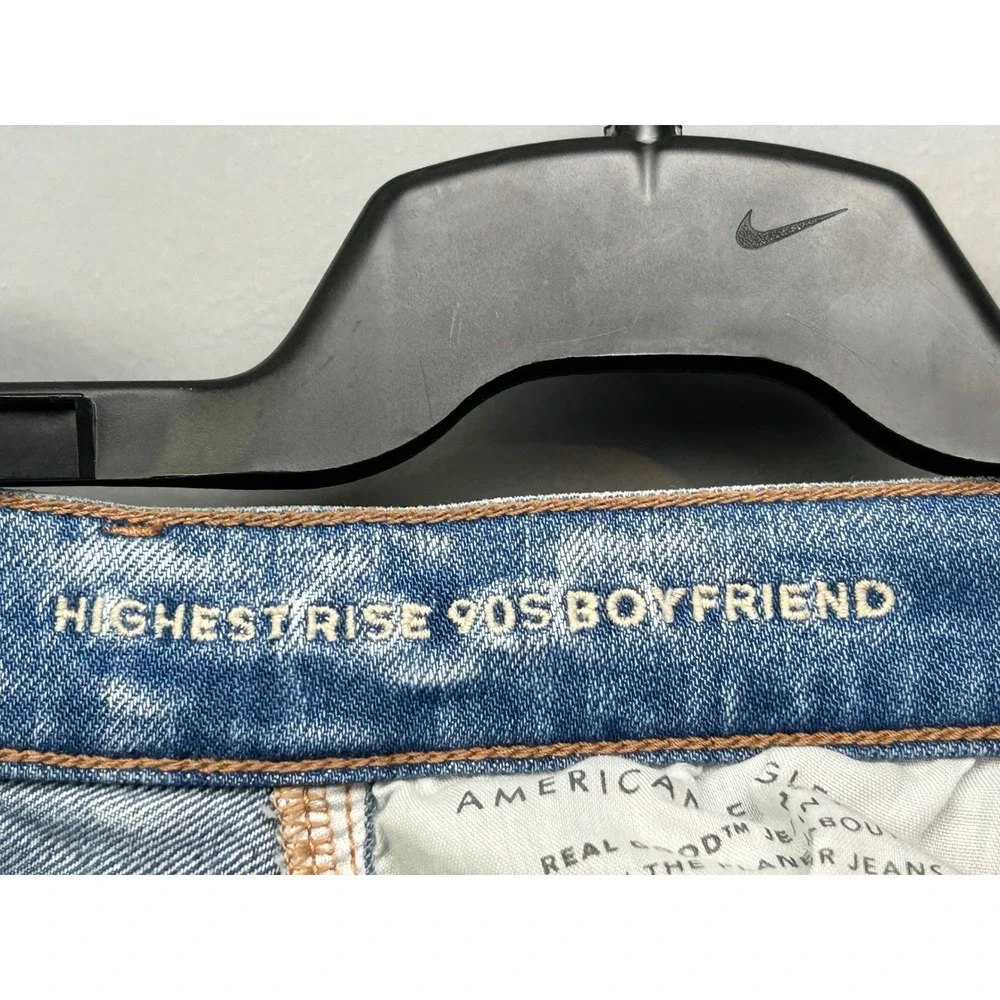 American Eagle Jeans Womens 6 Blue 90s Boyfriend Highest Rise Distressed Flannel